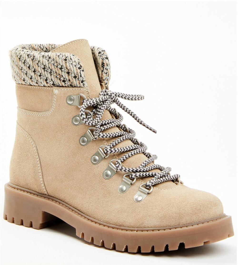 Cleo + Wolf Beige Suede Leather Lace Up Soft Toe Fashion Ankle Boots